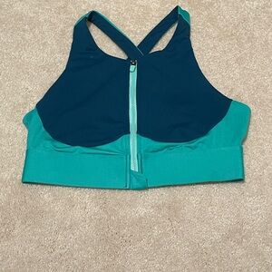 Fabletics Teal and Blue Zip-front High Impact Sports Bra